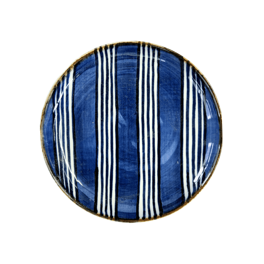 17cm丸皿（藍縞）1枚目の画像